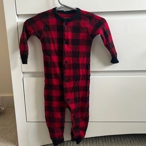Little Blue House buffalo checkered onesie.